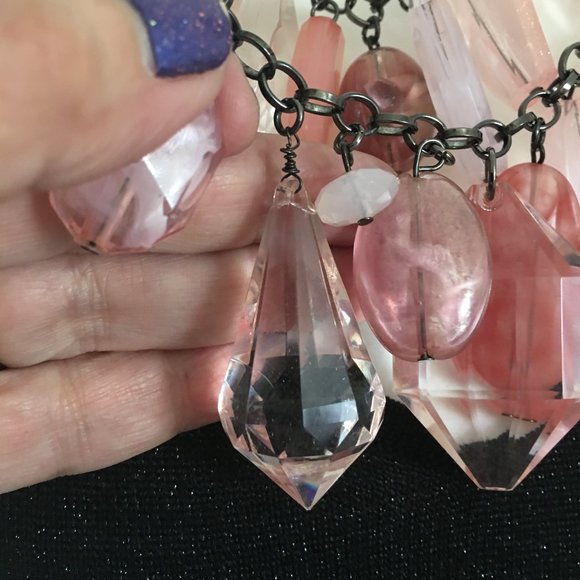 Gun Metal Silver Pink Acrylic Crystal Necklace - Picture 5 of 10